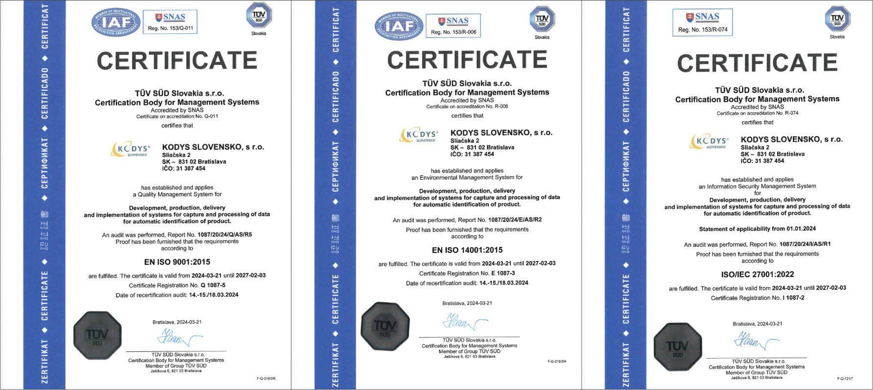 Certificates